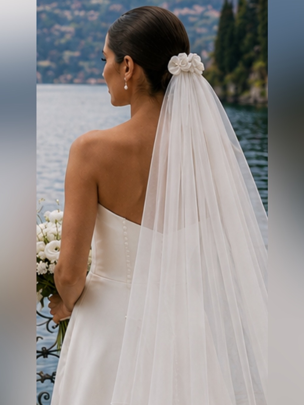 Sheer chiffon vintage wedding veil double layered